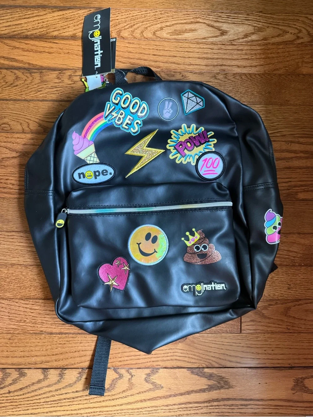 Kids Black Patch Backpack - Good Vibes